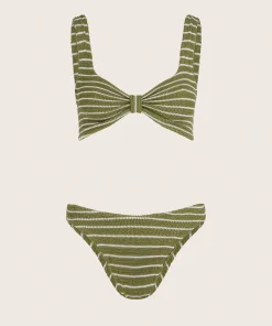 Hunza G Bikini Sets|Bralette-Bonnie Bikini - Metallic Moss/White Stripe
