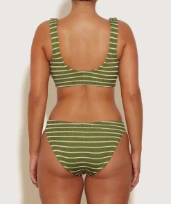 Hunza G Bikini Sets|Bralette-Bonnie Bikini - Metallic Moss/White Stripe