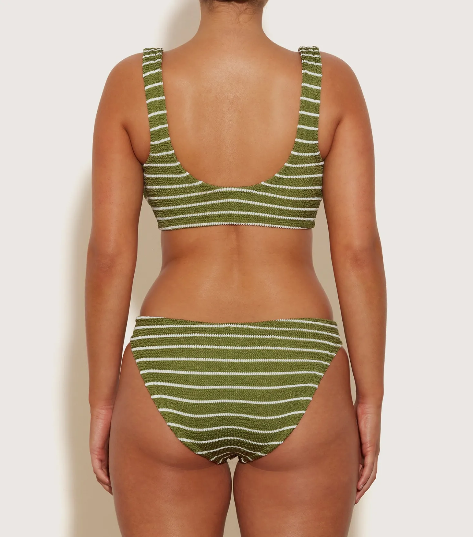 Hunza G Bikini Sets|Bralette-Bonnie Bikini - Metallic Moss/White Stripe