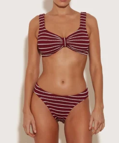 Hunza G Bikini Sets|Bralette-Bonnie Bikini - Wine/White Stripe