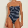 Hunza G Strapless-Brooke Swim - Navy/White Stripe