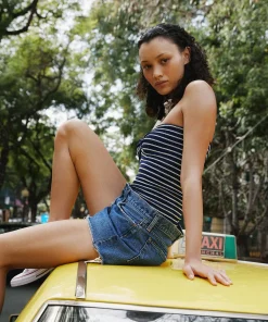 Hunza G Strapless-Brooke Swim - Navy/White Stripe