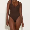 Hunza G V Neck-Celine Swim - Metallic Chocolate