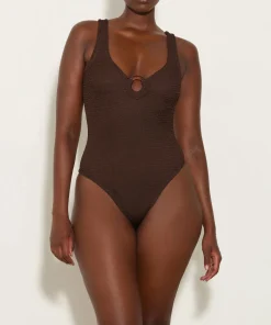 Hunza G V Neck-Celine Swim - Metallic Chocolate