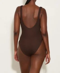 Hunza G V Neck-Celine Swim - Metallic Chocolate