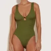 Hunza G V Neck-Celine Swim - Metallic Moss