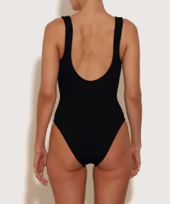 Hunza G V Neck-Celine Swim With Tonal Hoops - Black
