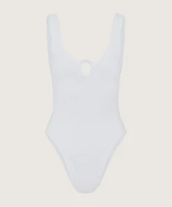 Hunza G V Neck-Celine Swim With Tonal Hoops - White