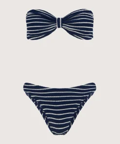 Hunza G Bikini Sets|Bandeau-Coverage Jean Bikini - Navy/White Stripe