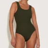 Hunza G Square Neck-Coverage Square Neck Swim - Metallic Khaki