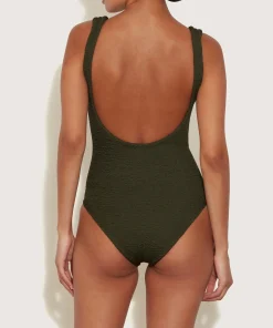 Hunza G Square Neck-Coverage Square Neck Swim - Metallic Khaki