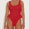Hunza G Scoop Neck-Denise Swim - Red