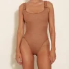 Hunza G Scoop Neck-Domino Swim - Metallic Cocoa