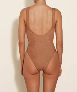 Hunza G Scoop Neck-Domino Swim - Metallic Cocoa