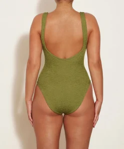 Hunza G Scoop Neck-Domino Swim - Metallic Moss