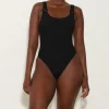 Hunza G Scoop Neck-Domino Swim With Tonal Hoops - Black
