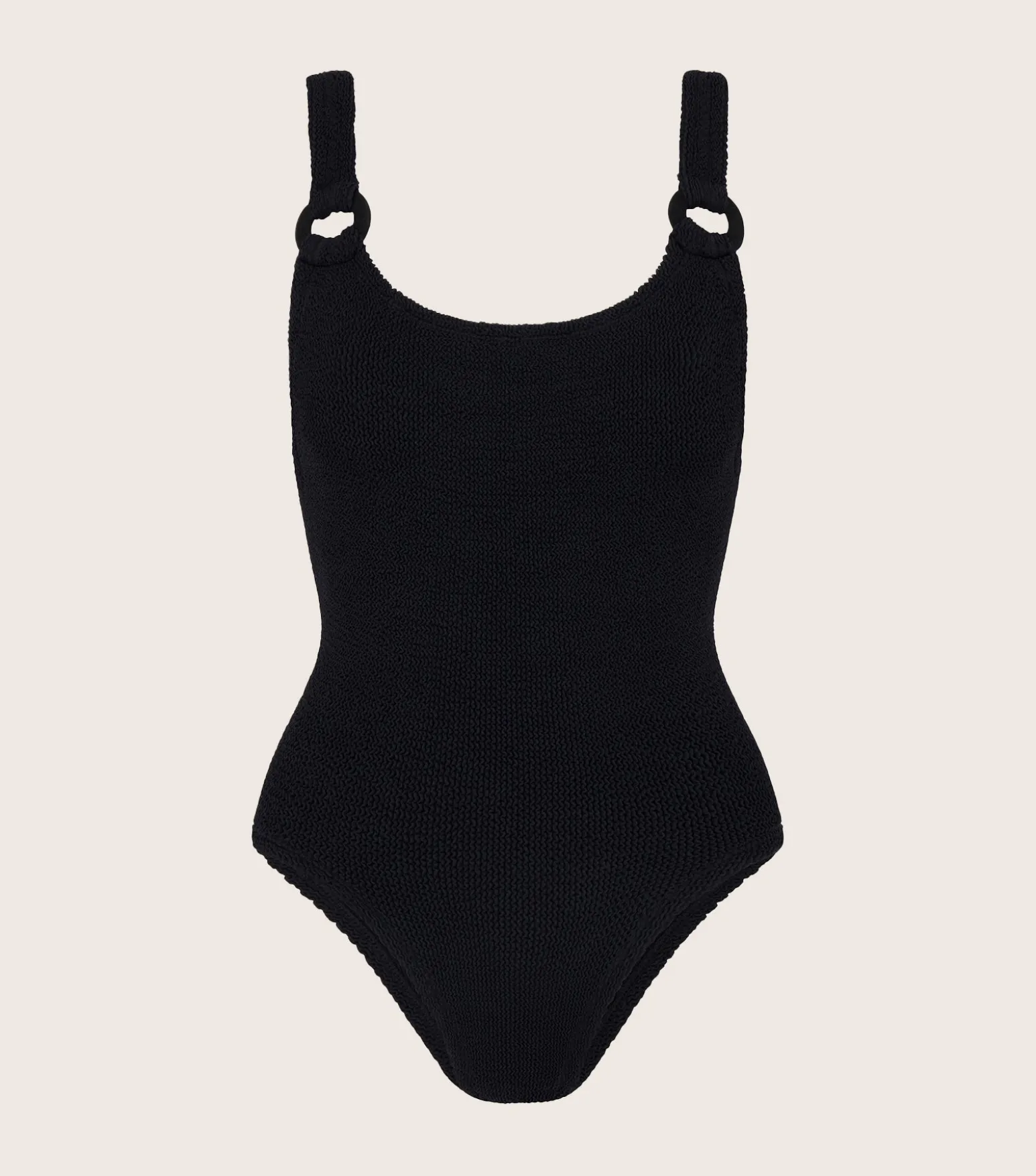 Hunza G Scoop Neck-Domino Swim With Tonal Hoops - Black