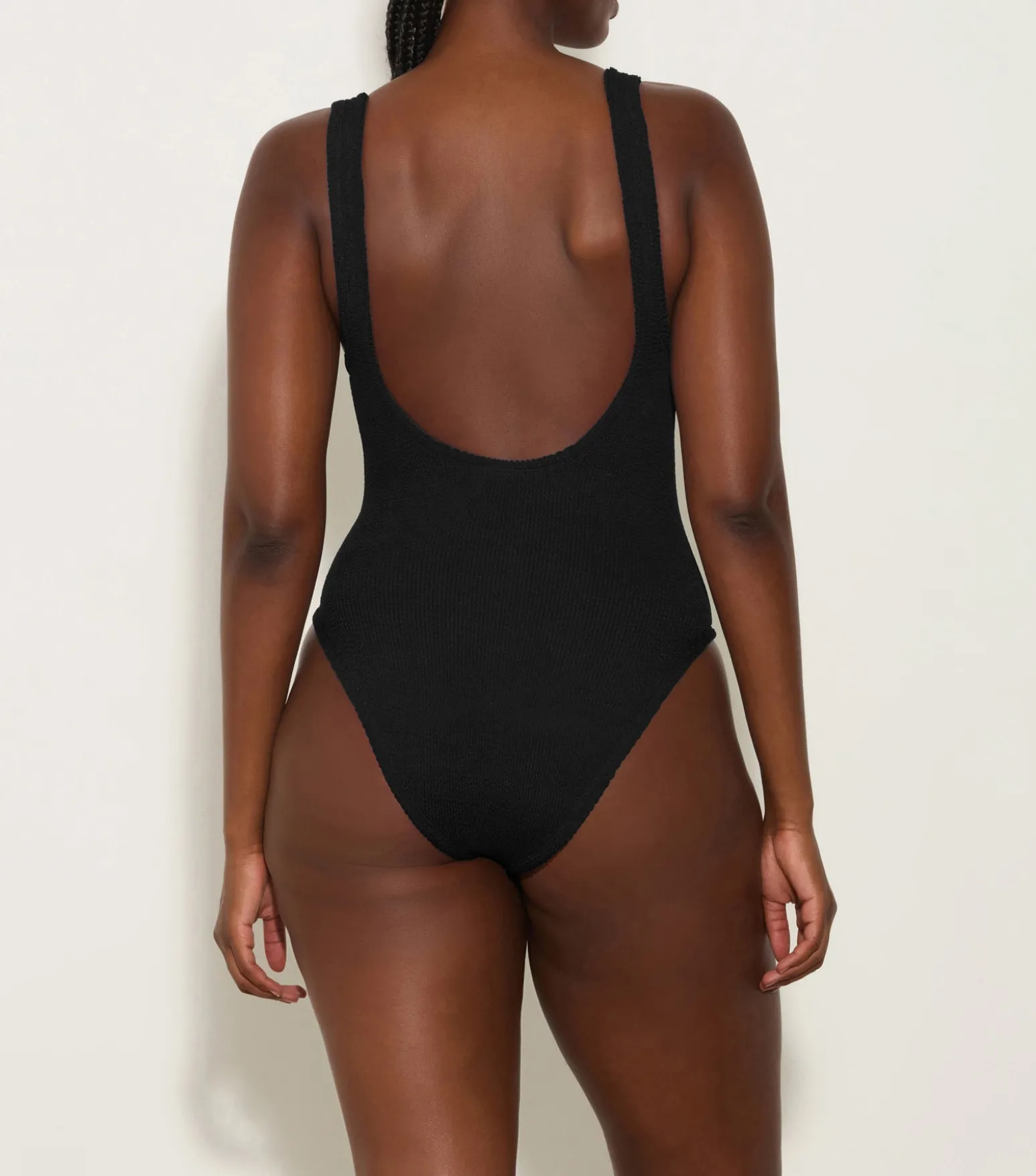 Hunza G Scoop Neck-Domino Swim With Tonal Hoops - Black