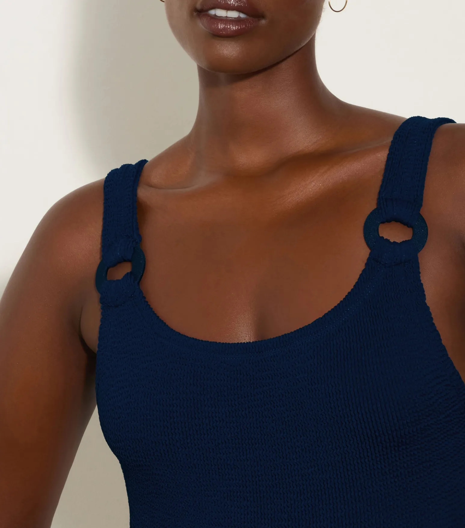 Hunza G Scoop Neck-Domino Swim With Tonal Hoops - Navy