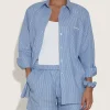 Hunza G Shirts And Tops-Embroidered Oversized Shirt - Blue Stripe