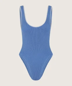 Hunza G Scoop Neck-Faye Swim - Cornflower/White