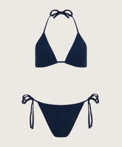 Hunza G Triangle|Bikini Sets-Gina Lurex Bikini - Navy/Silver