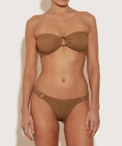 Hunza G Bikini Sets|Bandeau-Gloria Bikini With Tonal Hoops - Metallic Cocoa