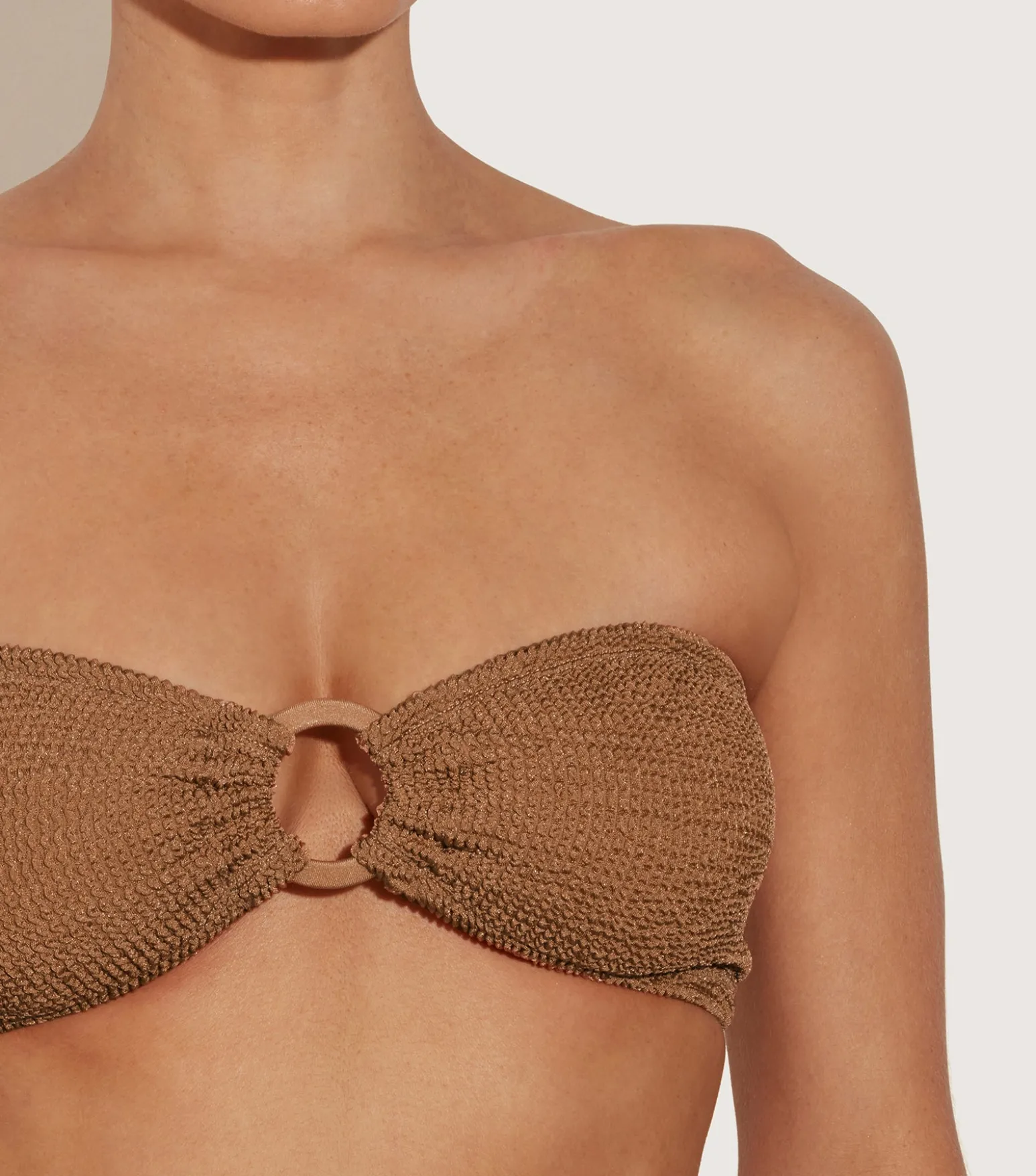 Hunza G Bikini Sets|Bandeau-Gloria Bikini With Tonal Hoops - Metallic Cocoa