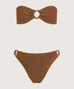Hunza G Bikini Sets|Bandeau-Gloria Bikini With Tonal Hoops - Metallic Cocoa