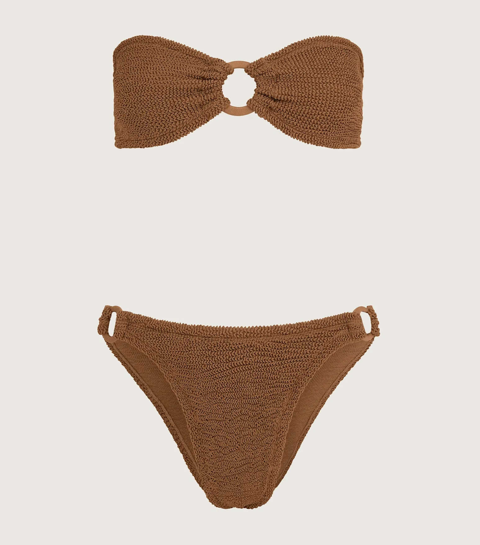 Hunza G Bikini Sets|Bandeau-Gloria Bikini With Tonal Hoops - Metallic Cocoa
