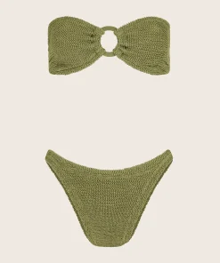 Hunza G Bikini Sets-Gloria Bikini With Tonal Hoops - Metallic Moss
