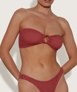 Hunza G Bikini Sets|Bandeau-Gloria Bikini With Tonal Hoops - Metallic Rosewood