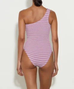 Hunza G One Shoulder-X Helena Christensen Nancy Stripe Swim- Lavender/White