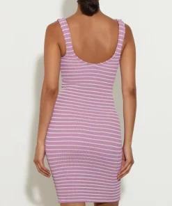 Hunza G Dresses-X Helena Christensen Stripe Tank Dress - Lavender/White