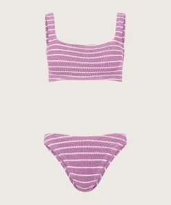 Hunza G Bikini Sets|Bralette-X Helena Christensen Xandra Stripe Bikini - Lavender/White