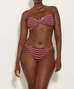 Hunza G Bikini Sets|Bandeau-Jean Bikini - Wine/White Stripe