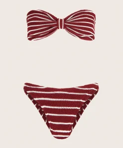 Hunza G Bikini Sets|Bandeau-Jean Bikini - Wine/White Stripe