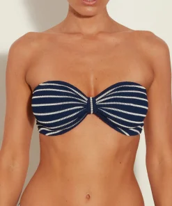 Hunza G Bikini Sets|Separates-Jean Bikini Top - Navy/White Stripe