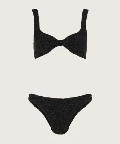 Hunza G Bikini Sets|Bralette-Juno Lurex Bikini - Black/Gold