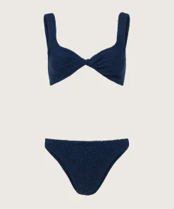 Hunza G Bikini Sets|Bralette-Juno Lurex Bikini - Navy/Silver