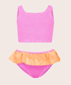Hunza G Kids - 7-12 Yrs-Kids Duo Olive Bikini - Bubblegum/Orange