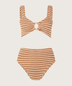 Hunza G Bikini Sets|Bralette-Nadine Bikini With Tonal Hoops - Metallic Cocoa/White Stripe