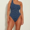 Hunza G One Shoulder-Nancy Swim - Navy/White Stripe