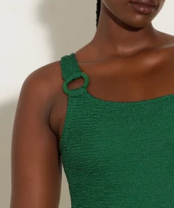 Hunza G One Shoulder-Nina Swim - Metallic Forest Green