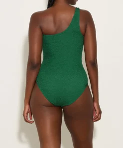 Hunza G One Shoulder-Nina Swim - Metallic Forest Green