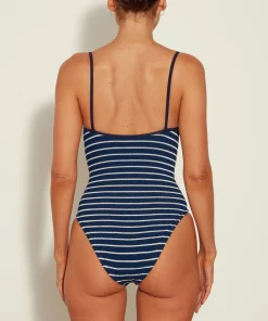 Hunza G Scoop Neck-Pamela Swim - Navy/White Stripe