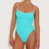 Hunza G Scoop Neck-Pamela Swim Contrast - Aqua/White