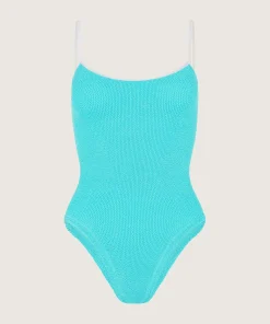Hunza G Scoop Neck-Pamela Swim Contrast - Aqua/White
