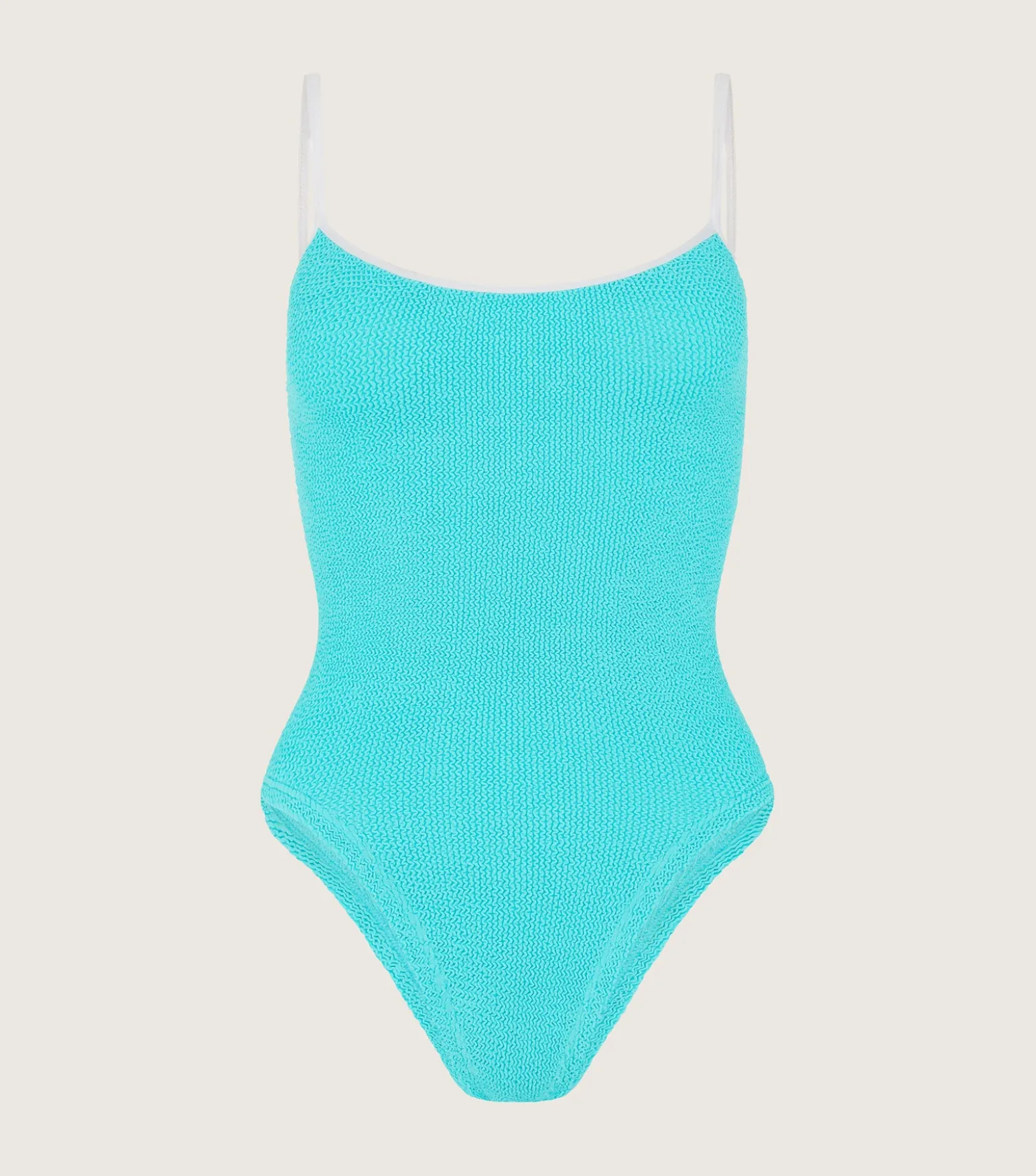 Hunza G Scoop Neck-Pamela Swim Contrast - Aqua/White