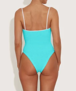 Hunza G Scoop Neck-Pamela Swim Contrast - Aqua/White